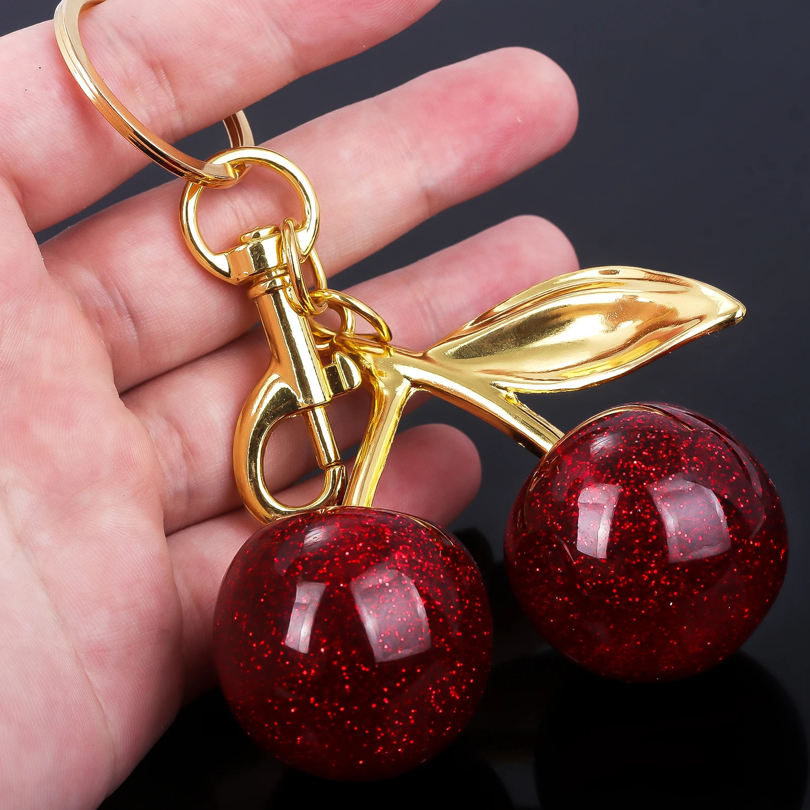 Coach Red Cherry Bag Charm Keychain Resin and Metal Brass Keychain Ornament New.