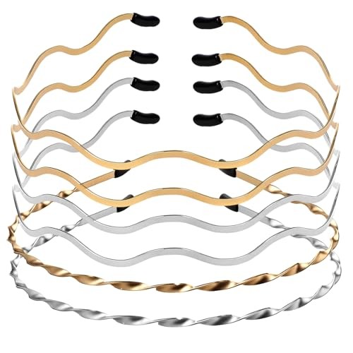 6 Pcs Metal Wavy Hair Bands, Wire Headbands Gold Silver Hair Hoop Type2