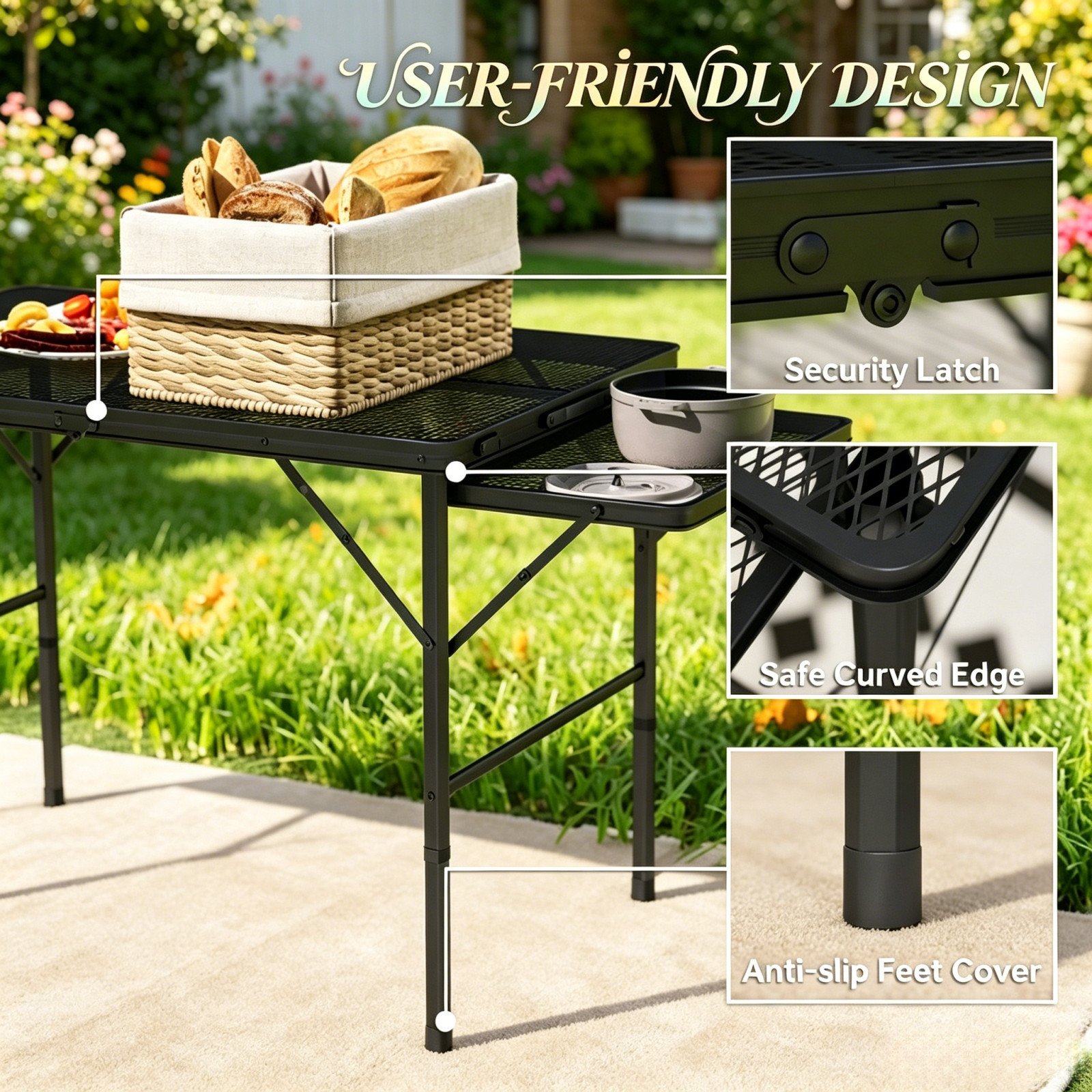 Portable Foldable Outdoor Camping Table Expandable Adjustable Height