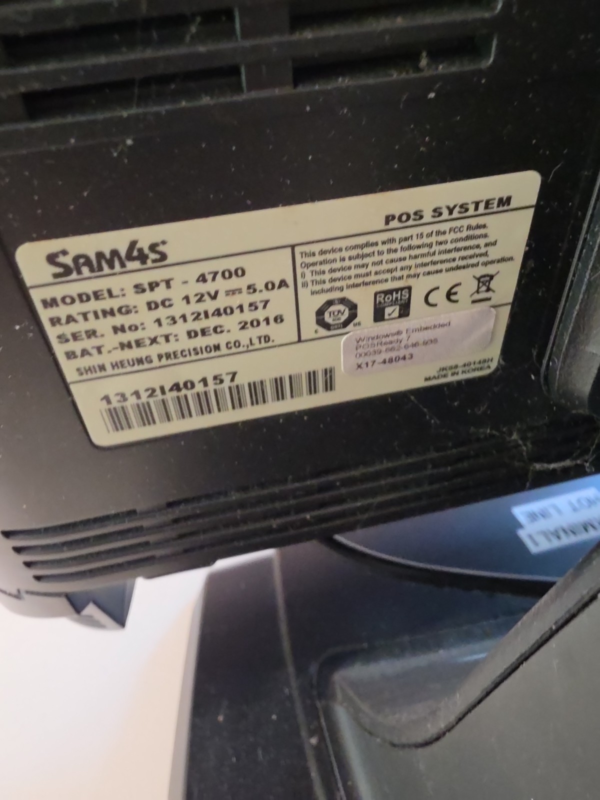 SAM4S SPT-4700 POS PosReady 7 Touchscreen - Powers On - AS-IS Untested