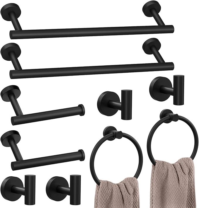 10 pcs Bathroom Hardware Accessories Set Towel Bar Set Black