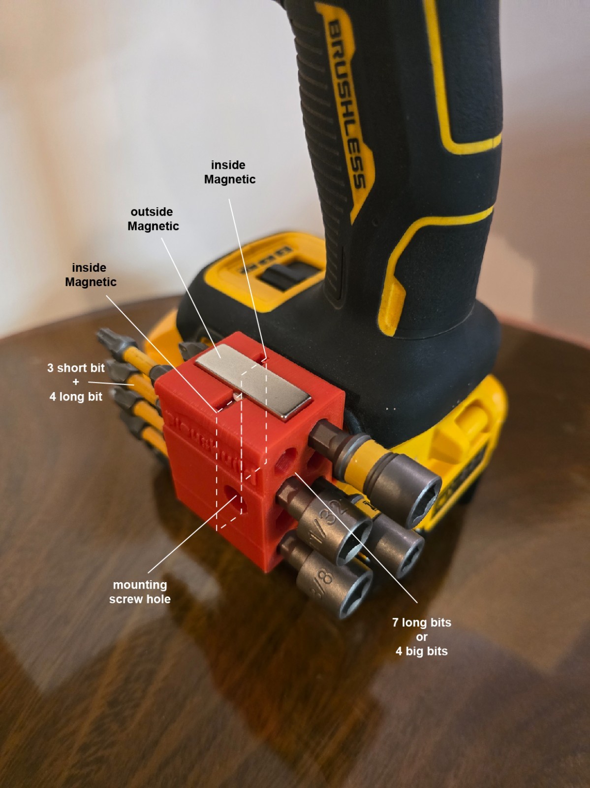3D Printed Magnetic Drill Bit Holder for 20V MAX Dewalt Drills (14 Bits Hole)
