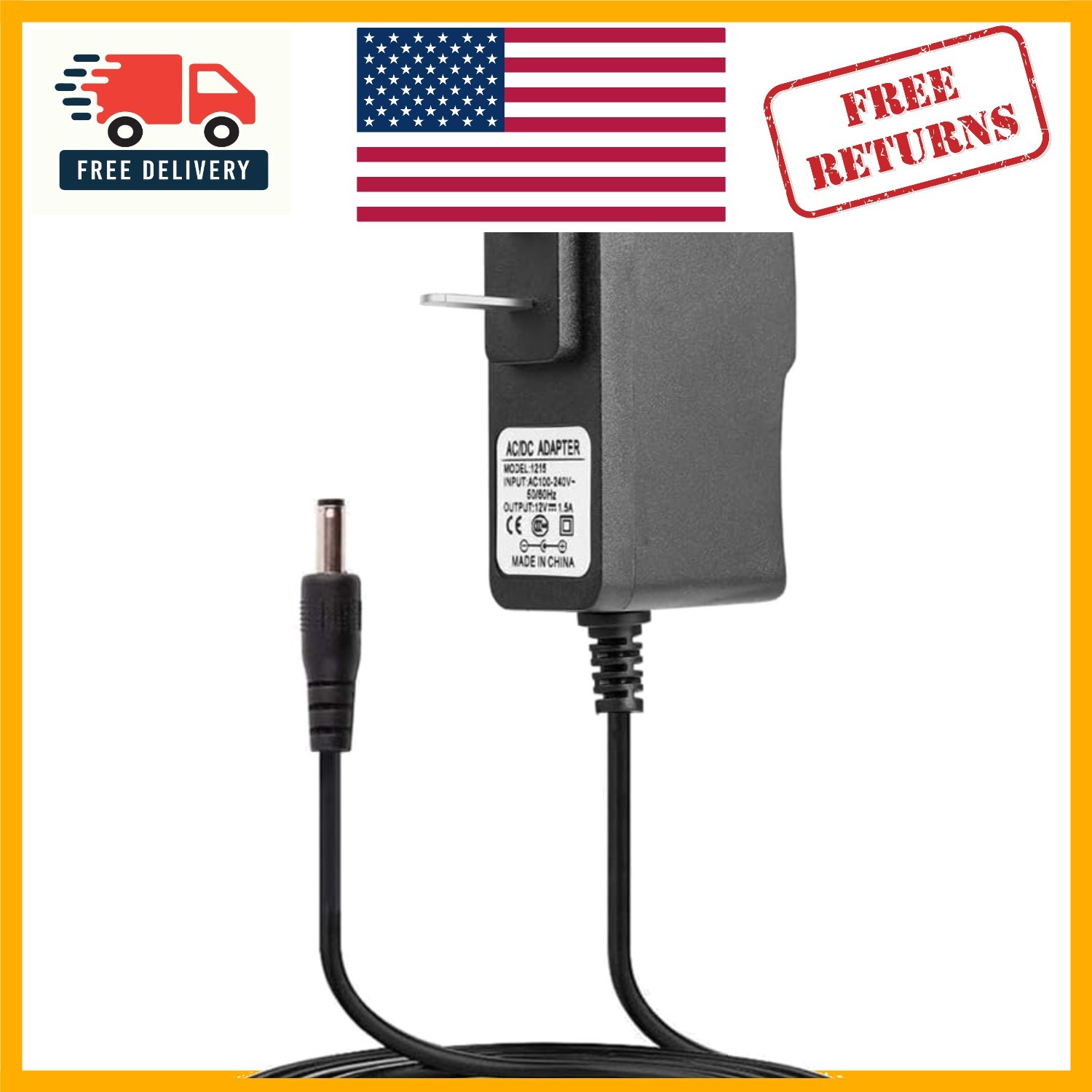 Universal 9.84 Ft 12V Yamaha Keyboard AC Adapter with Short Circuit Protection
