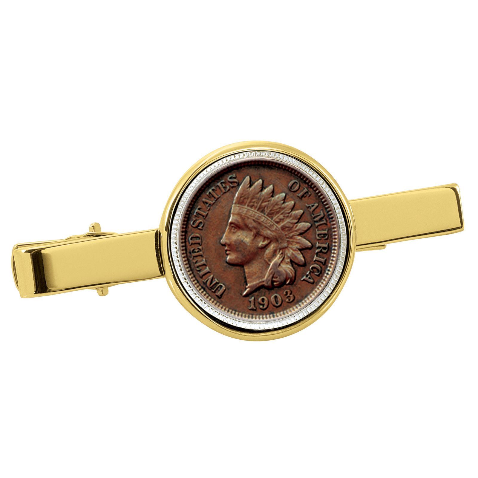 NEW American Coin Treasures Indian Penny Goldtone Tie Clip 13765