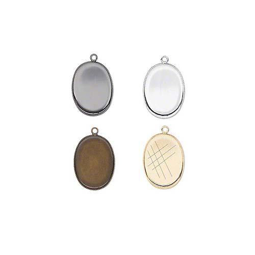 Bezel Cup Pendant Charm Setting w/ Loop for 25mm x 18mm Oval Cabochon Ice Resin