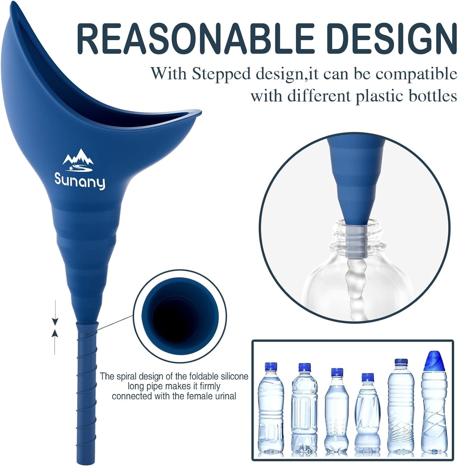 Sunany Female Urination Device, Reusable Urinal 3 Piece Set, Blue