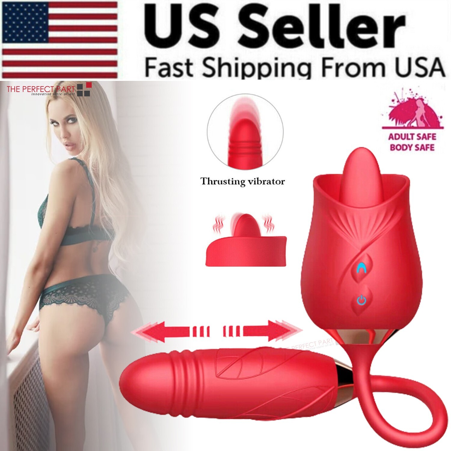 Rose Clit Sucking Vibrator Thrusting G-spot Dildo Massager Sex Toys for Women