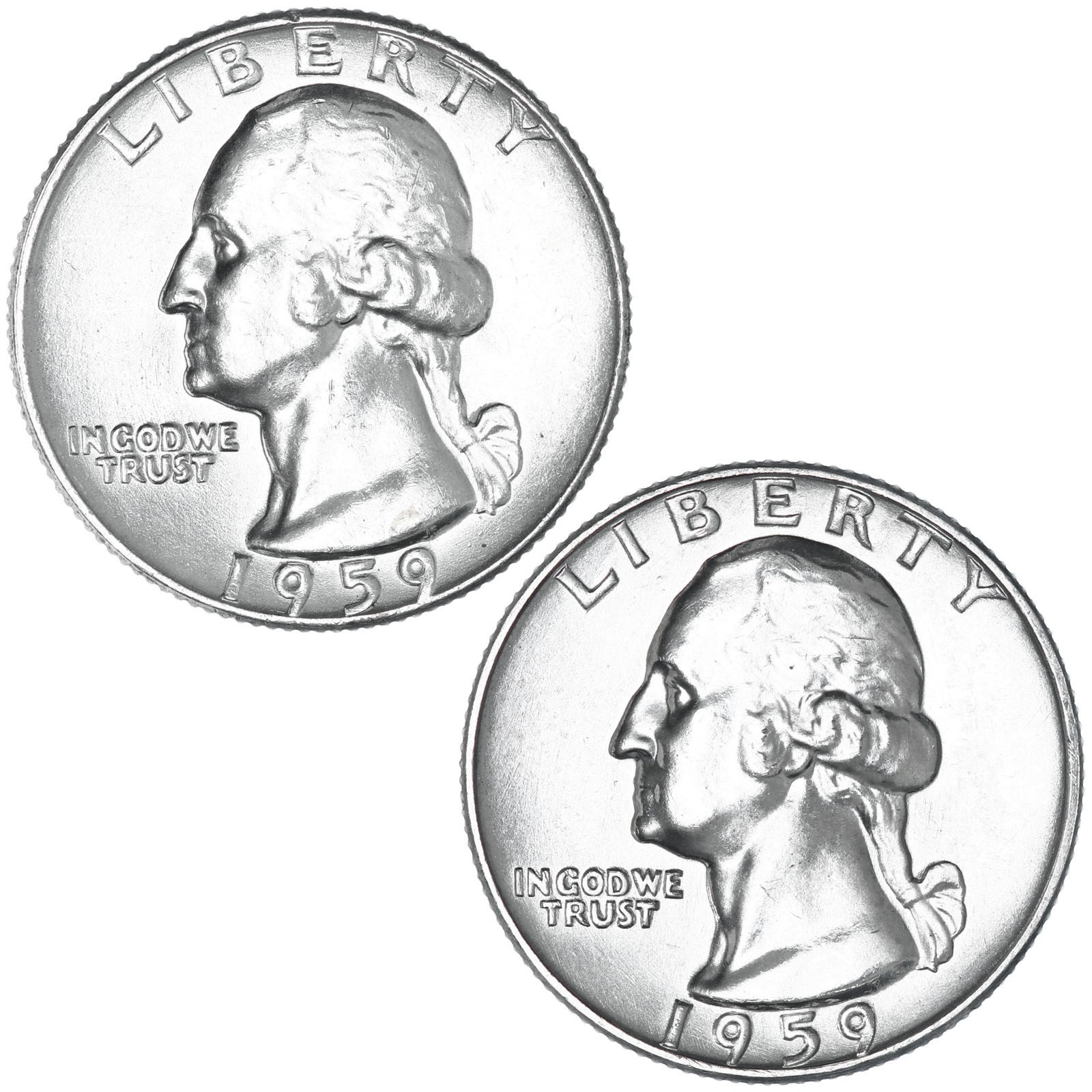 1959 P D Washington Quarter BU 90% Silver 2 Coin Set