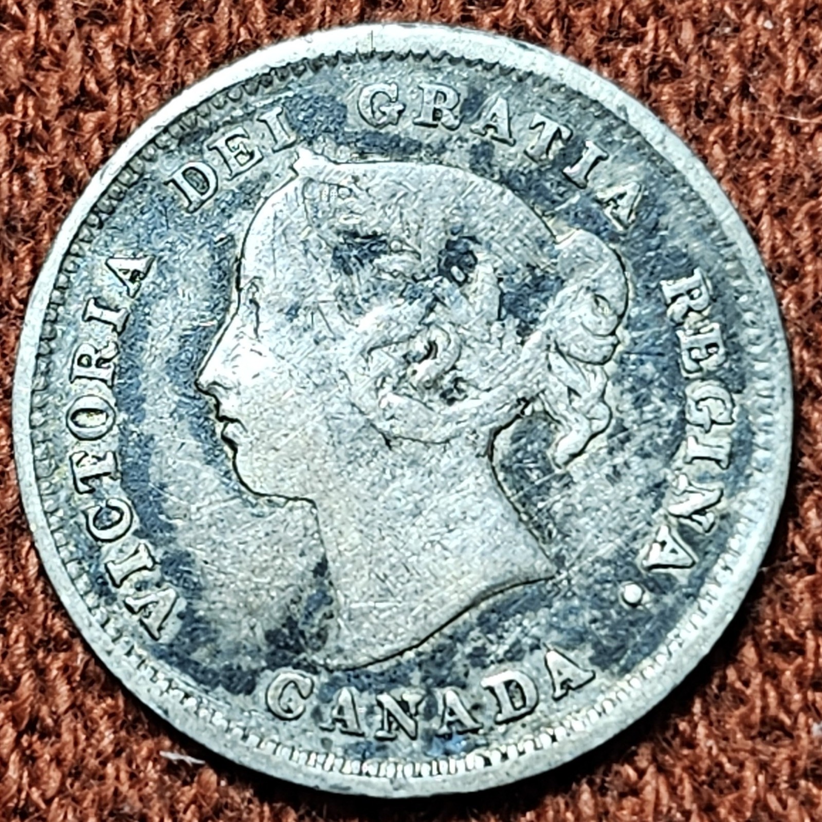 1886 Canada 5 Cents Victoria Silver Coin VG/F Details KM#2 Scarce Low Mintage