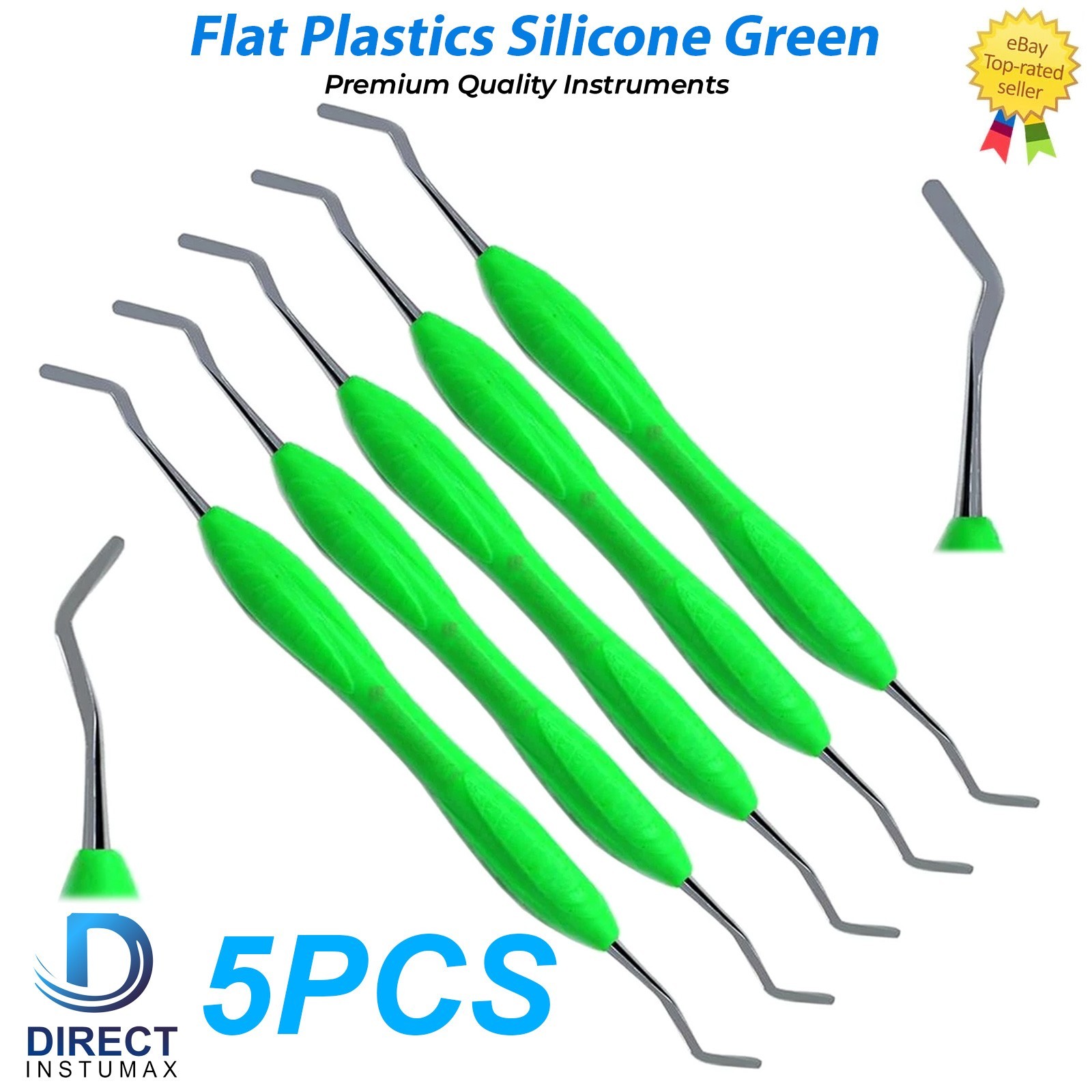 Dental Flat Plastic Composite Filling Instruments Green Silicone Handle