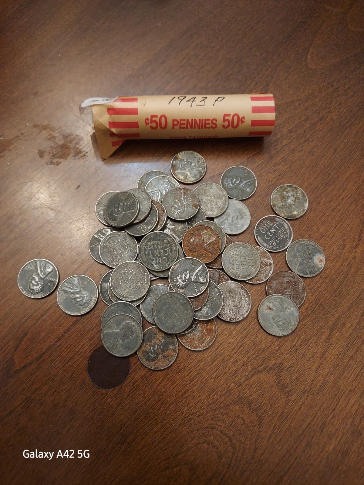 1943 Lincoln Wheat Steel Penny  Circulated Roll (With Random D&S In Roll)