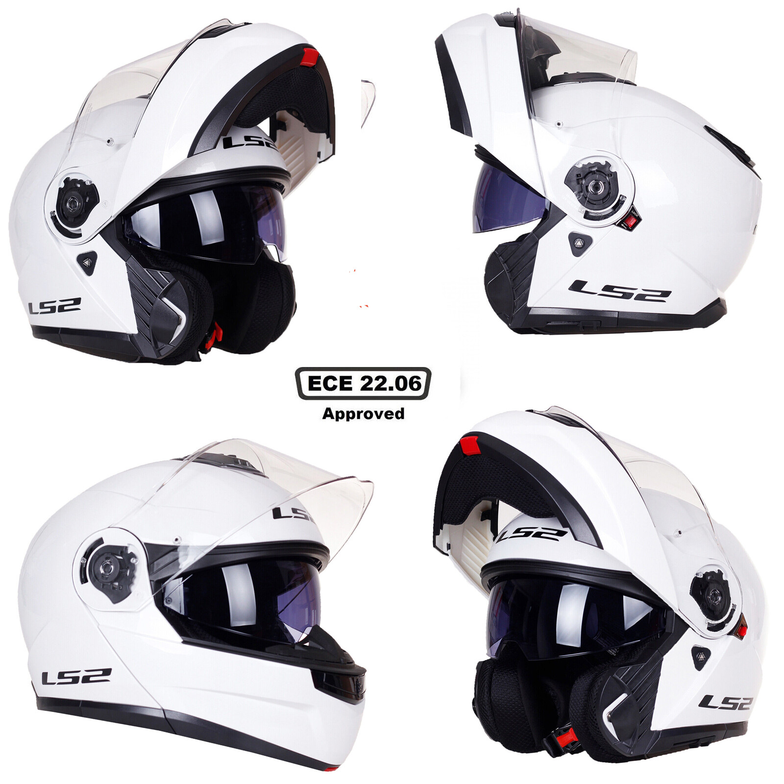 LS2 FF908 STROBE II FLIP UP ECE22.06 RATED MOTORCYCLE CRASH HELMET SCOOTER WHITE