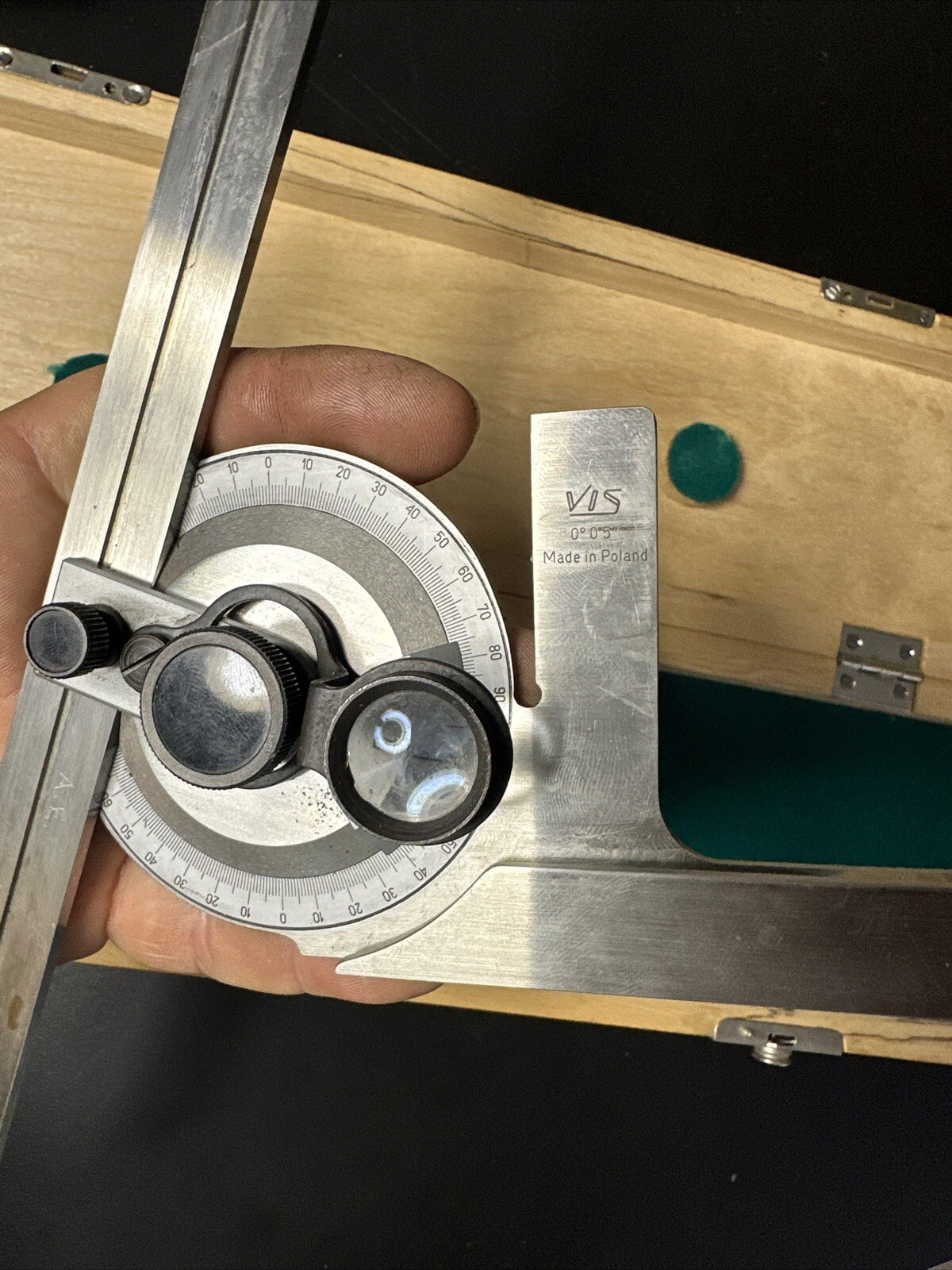 VIS BEVEL PROTRACTOR SET 6” & 12” Machinist Tool Maker Box Find POLAND