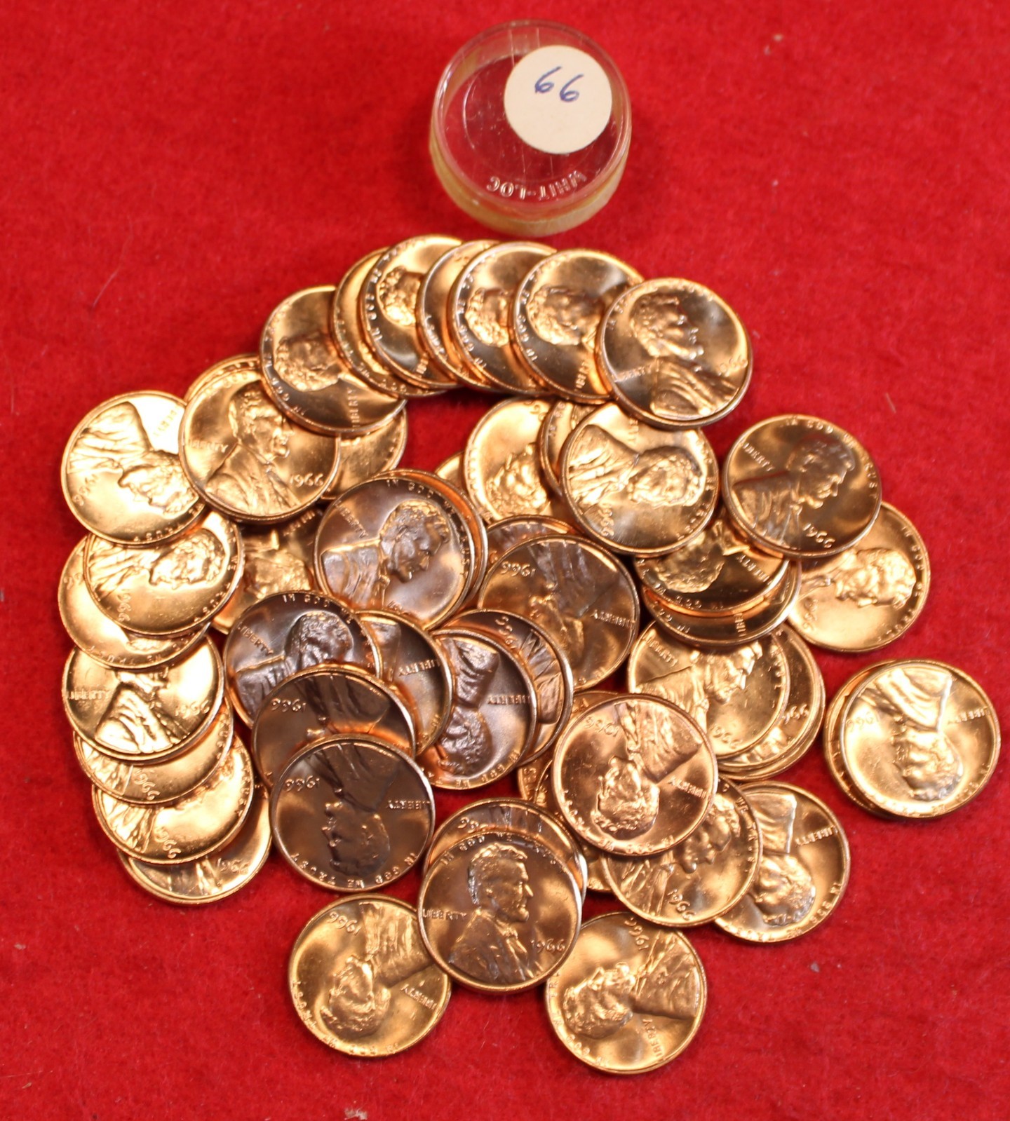 1966  Lincoln Wheat Cent Penny 50 Coin roll BU coins rolls