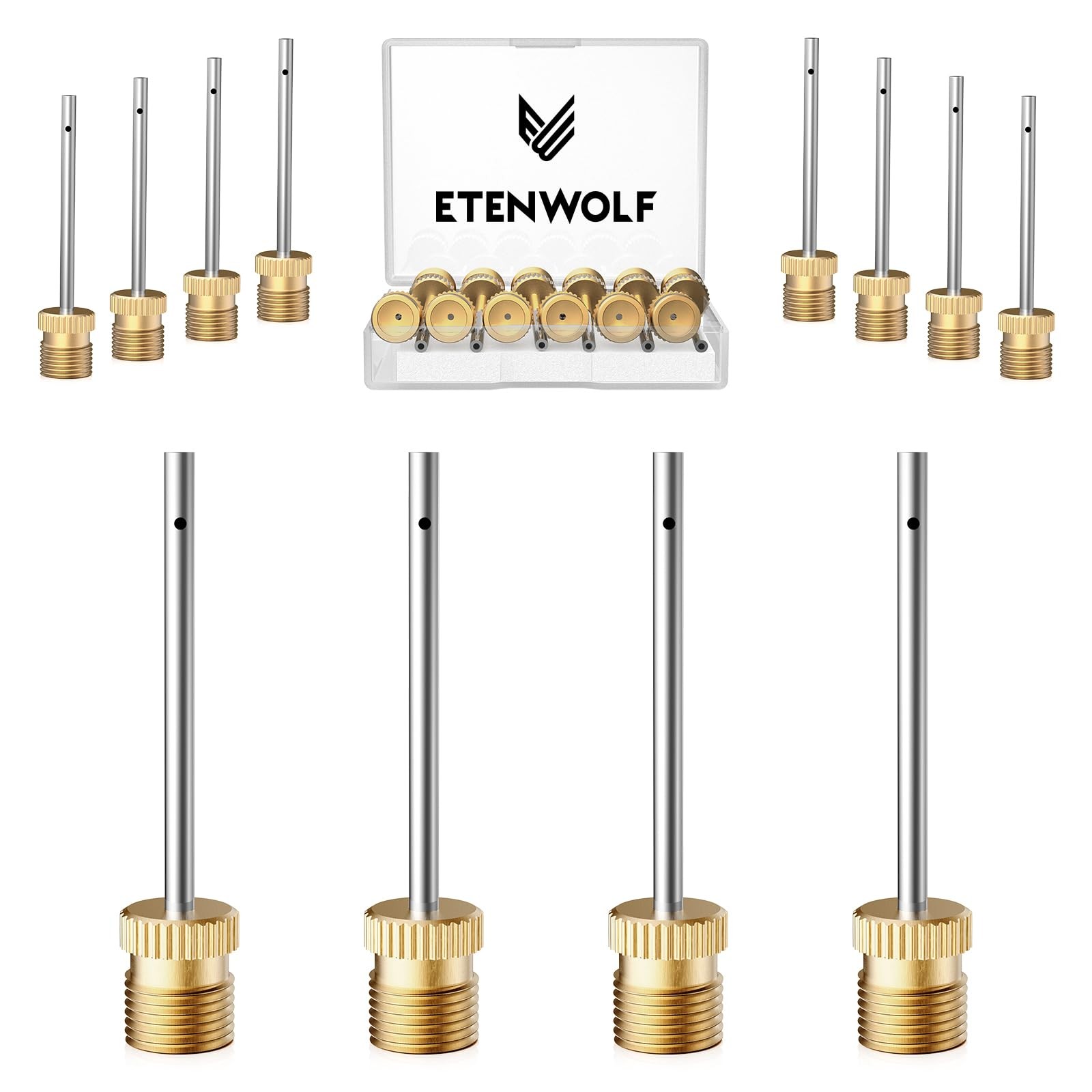 ETENWOLF 12 Pack Brass Ball Pump Needles, No Break Heavy Duty yellow&silver