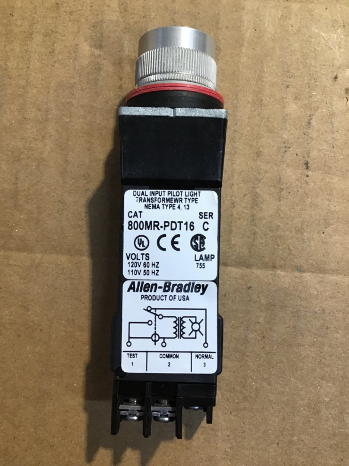 ALLEN BRADLEY 800T-PDT16 PILOT LIGHT, 30.5MM, W/O LENS. NEW IN BOX