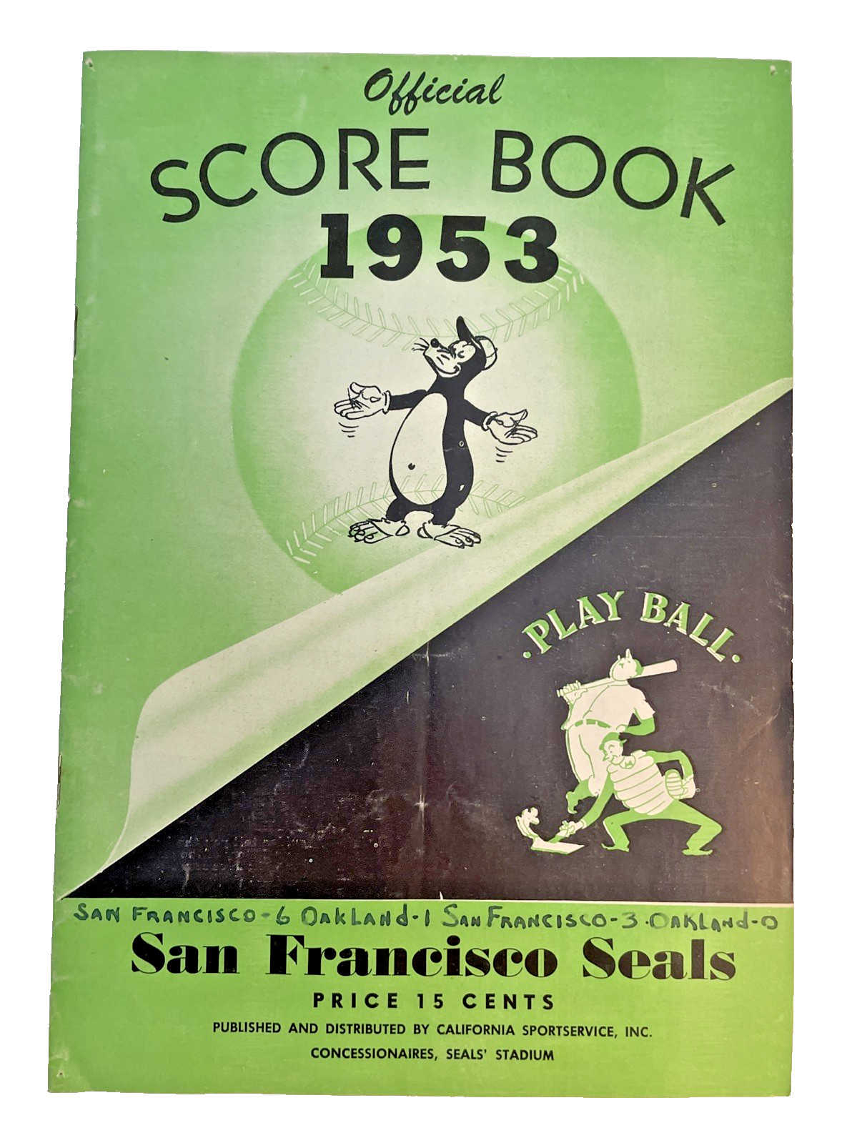 1953 San Francisco Seals Unscored Baseball Scorebook