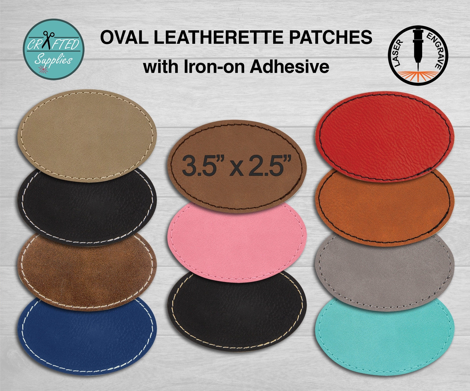 Leatherette Patch, LG Oval 3.5 in x 2.5 in