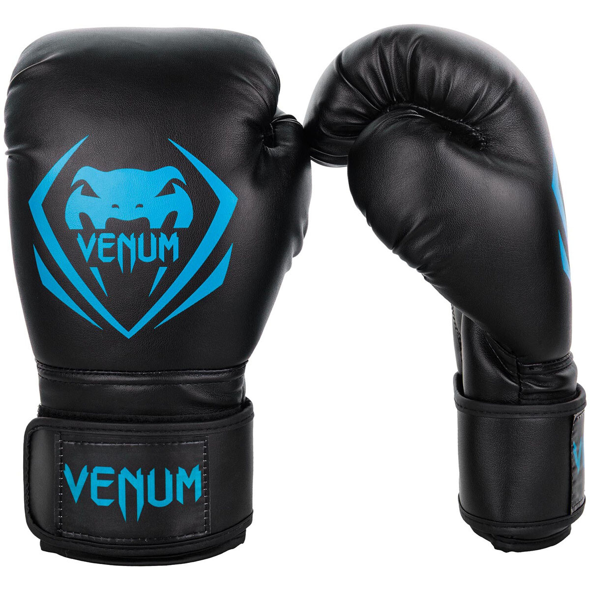 Venum Contender Hook and Loop Training Boxing Gloves - Black/Cyan