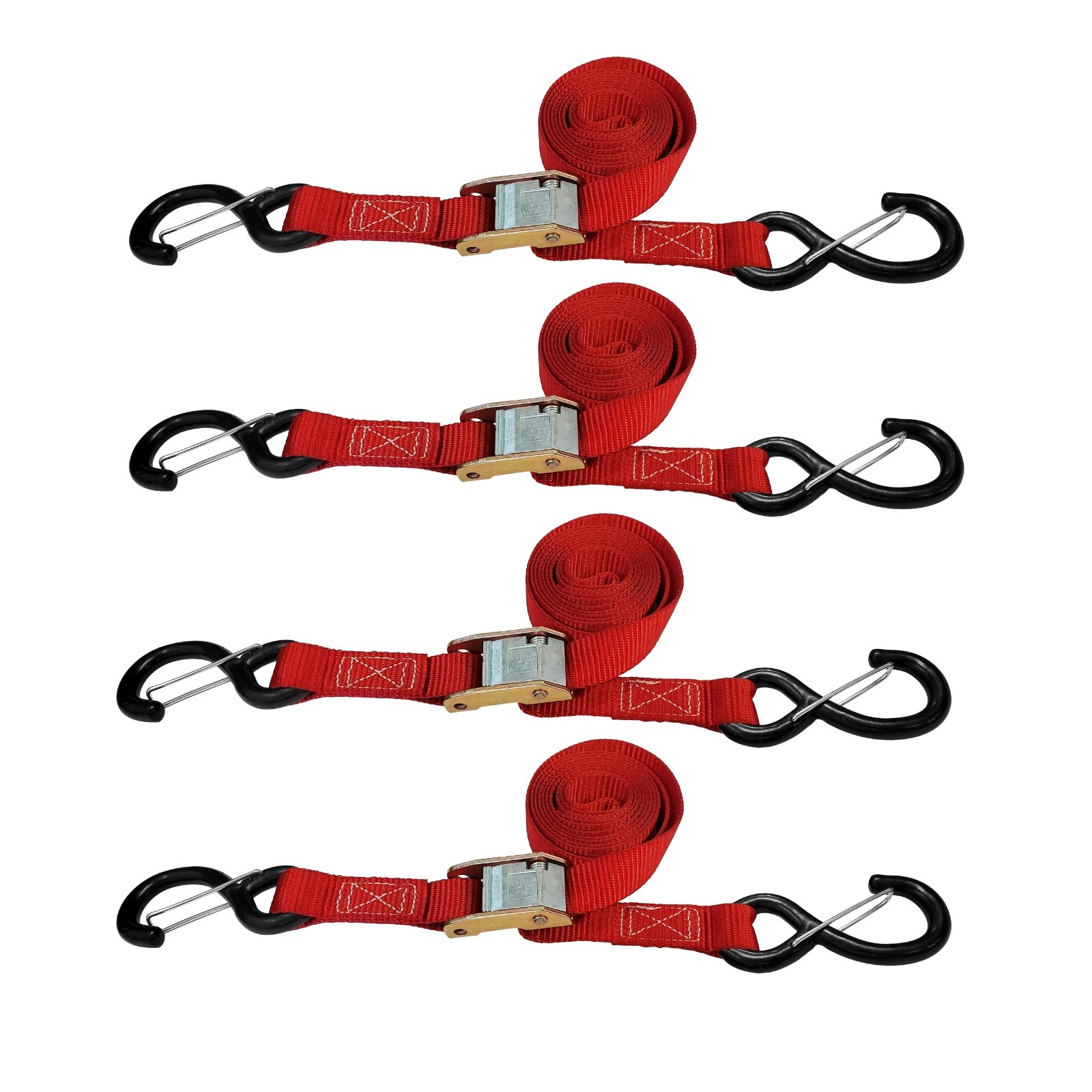 1"x6' Cam Buckle Straps 4-Pack 1000LB Heavy Duty w/S Hooks Truck Motorcycle