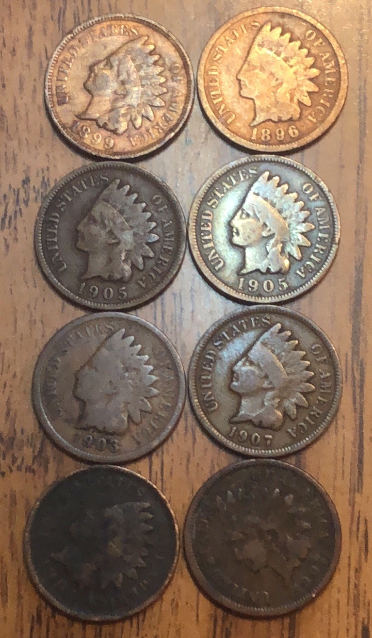 Indian Head 1899,1896,1905X2,1903X2,1907X2 Your Get (8)These Exact Coins N213