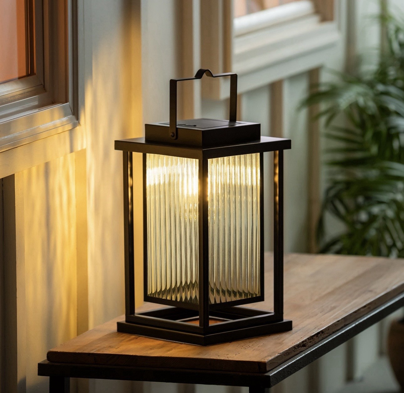 Evergreen Solar LED Revere Metal Lantern with Glass Enclosure Large 5lb USB C
