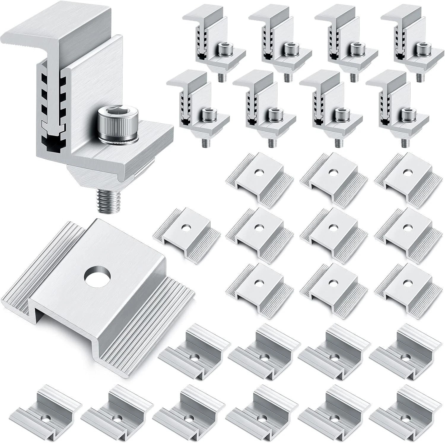 28-Piece Aluminum Solar Panel Clamp Set with Adjustable Mounting Brackets