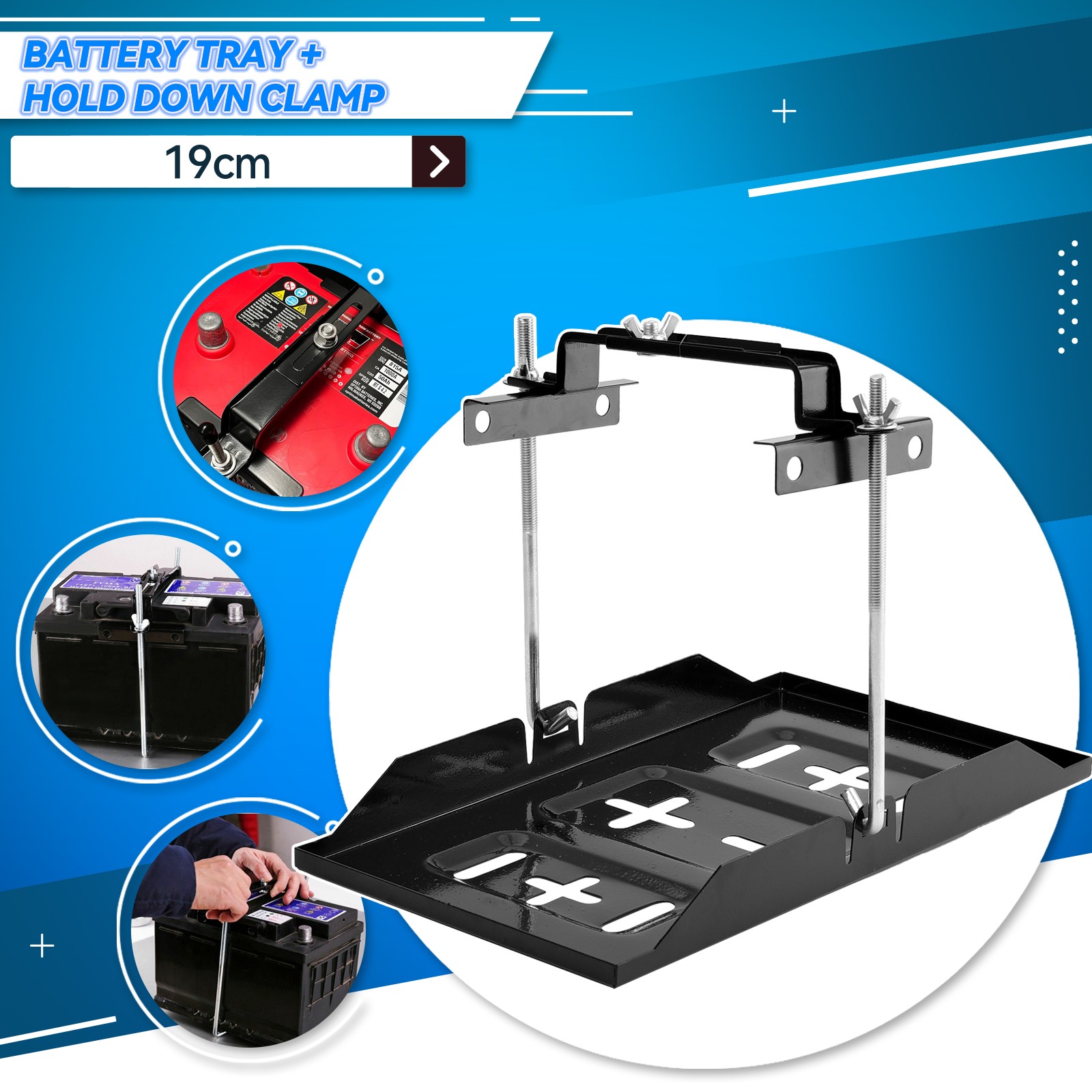 Universal Storage Battery Holder Adjustable Tray & Hold Down Clamp Bracket Kit