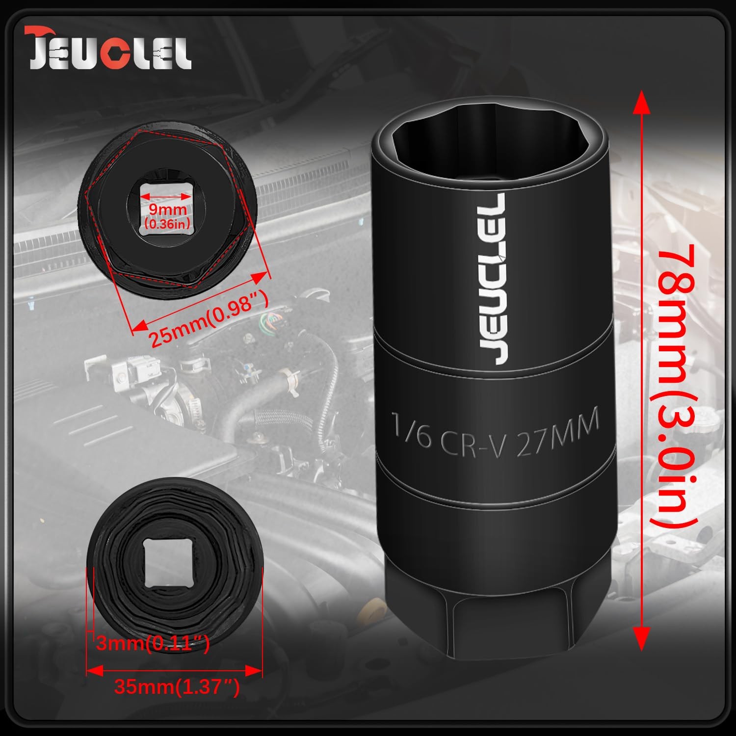 JEUCLEL Oil Pressure Sensor Switch Socket, Special 3/8" Black, Black