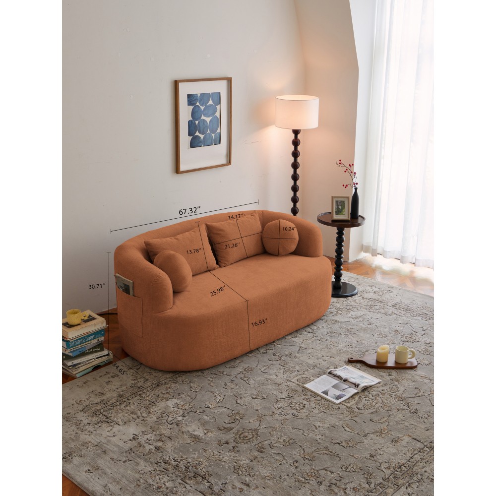 Memory Foam 2-Seater Sofa w/Chenille Fabric, No Assembly, Orange