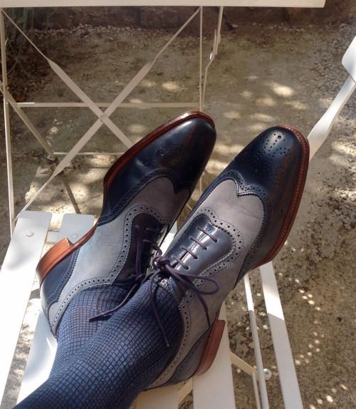 Handmade Mens Two tone formal shoes, Men Navy blue and Gray dress leather shoes