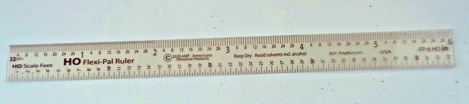 HO Scale Clear Flexible Ruler   Sepia Legends  6" L x 1/2" W  inch/inch