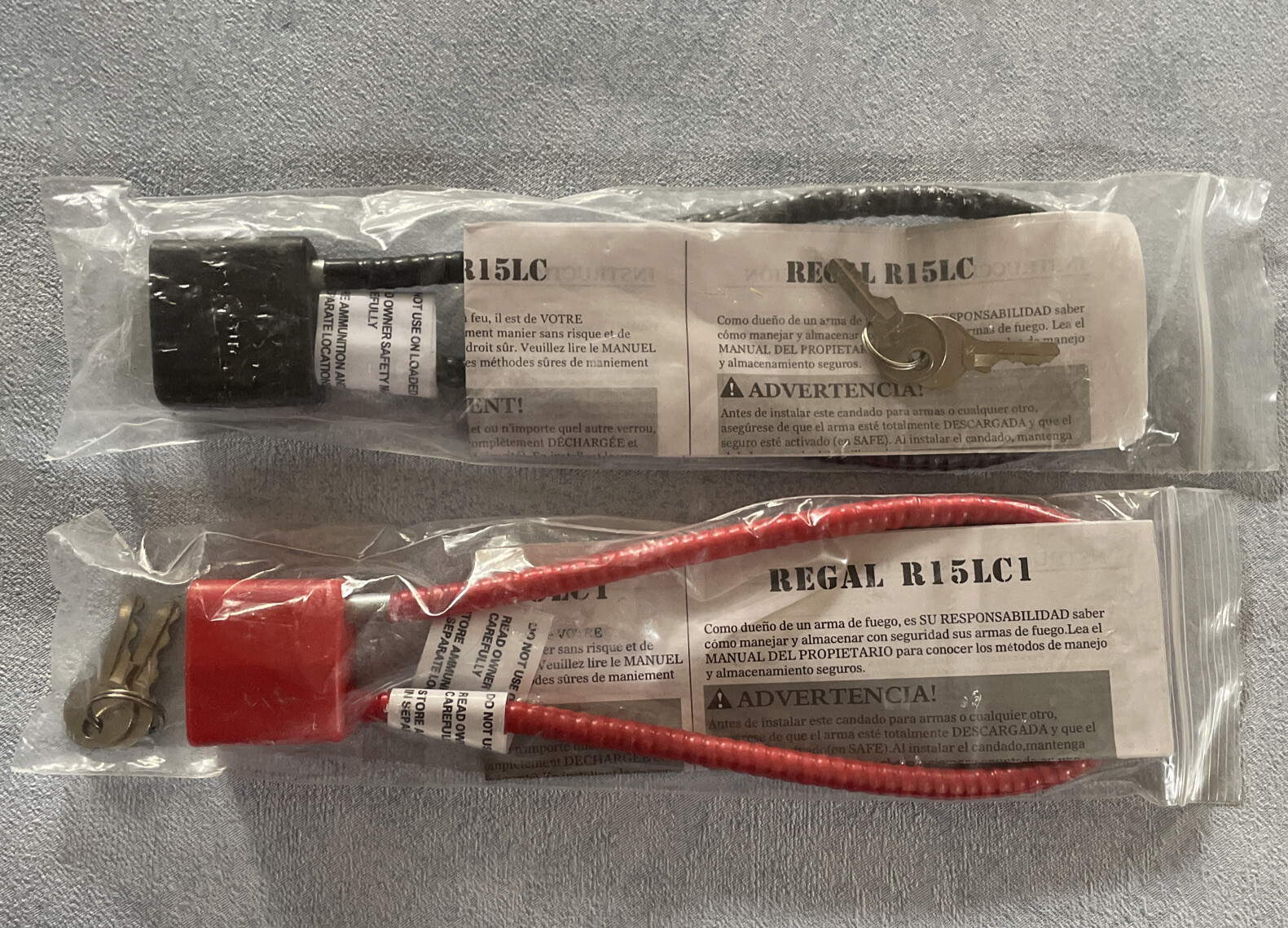 2 Regal R15LC1 Safety Cable Firearms / Guns  Locks with Keys Red / Black