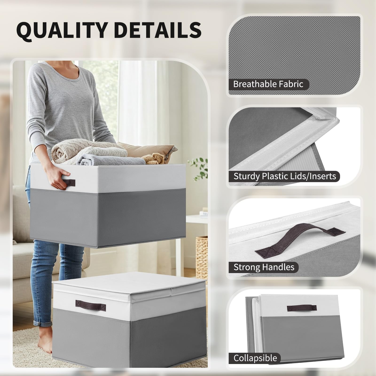 2 Pack EXTRA LARGE Blanket Storage Jumbo Large -2Pack, White with Grey