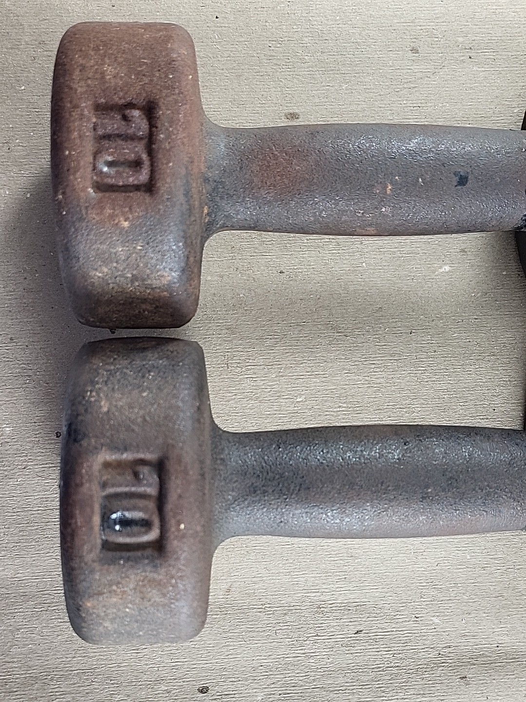 Vintage Pair YORK 10 Lb Roundhead Dumbbells Pre-USA Cast Iron Weights