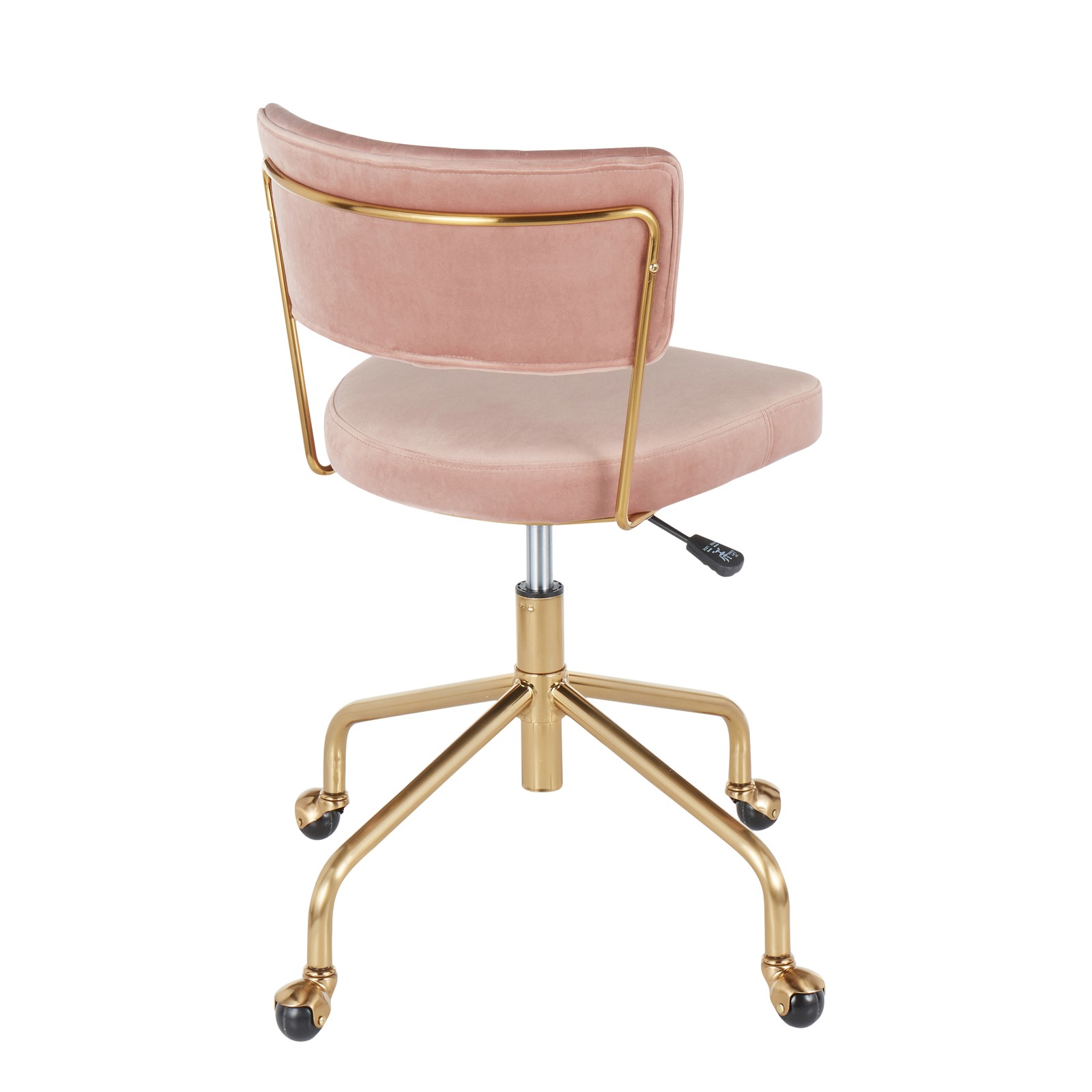 Contemporary Task Chair, Gold Metal Pink Velvet Office Chair with Wheels