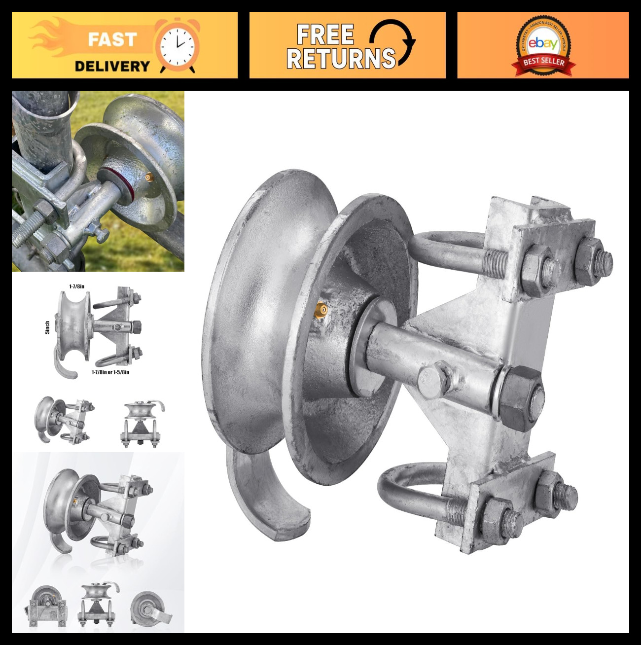 Galvanized Steel Sliding Gate Rollers Hardware Kit for 2" Gate Frame & Track Pip