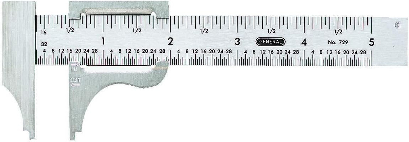 Slide Caliper #729, 16Th and 32Nd Graduation, 0 to 4-Inch Range, inside and outs