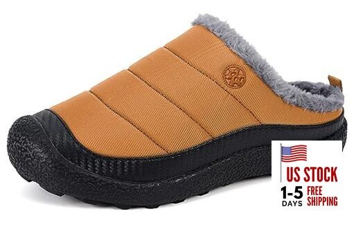 Womens Mens House Slippers Slip on Snow Winter Warm 8.5 Women/7.5 Men Yellow-a