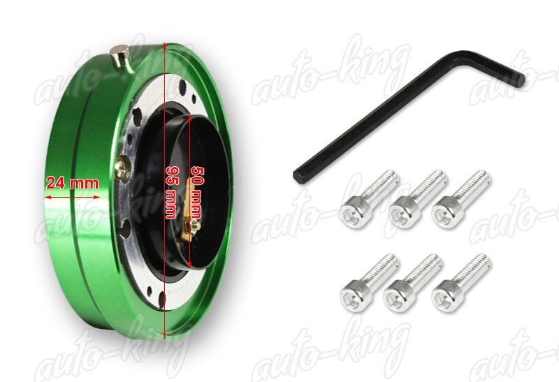 JDM GREEN 6-HOLE STEERING WHEEL 1" THIN QUICK RELEASE SHORT HUB ADAPTER KIT