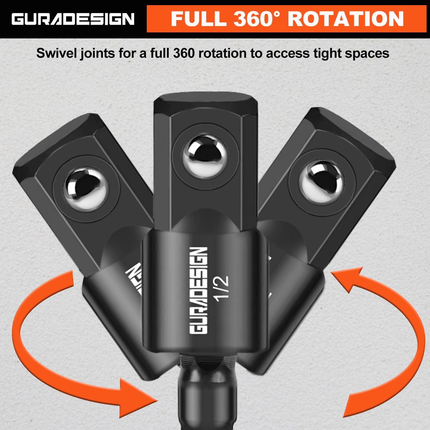GURADESIGN 9-Piece Impact Drill Socket Adapter Set and Universal Joints Black
