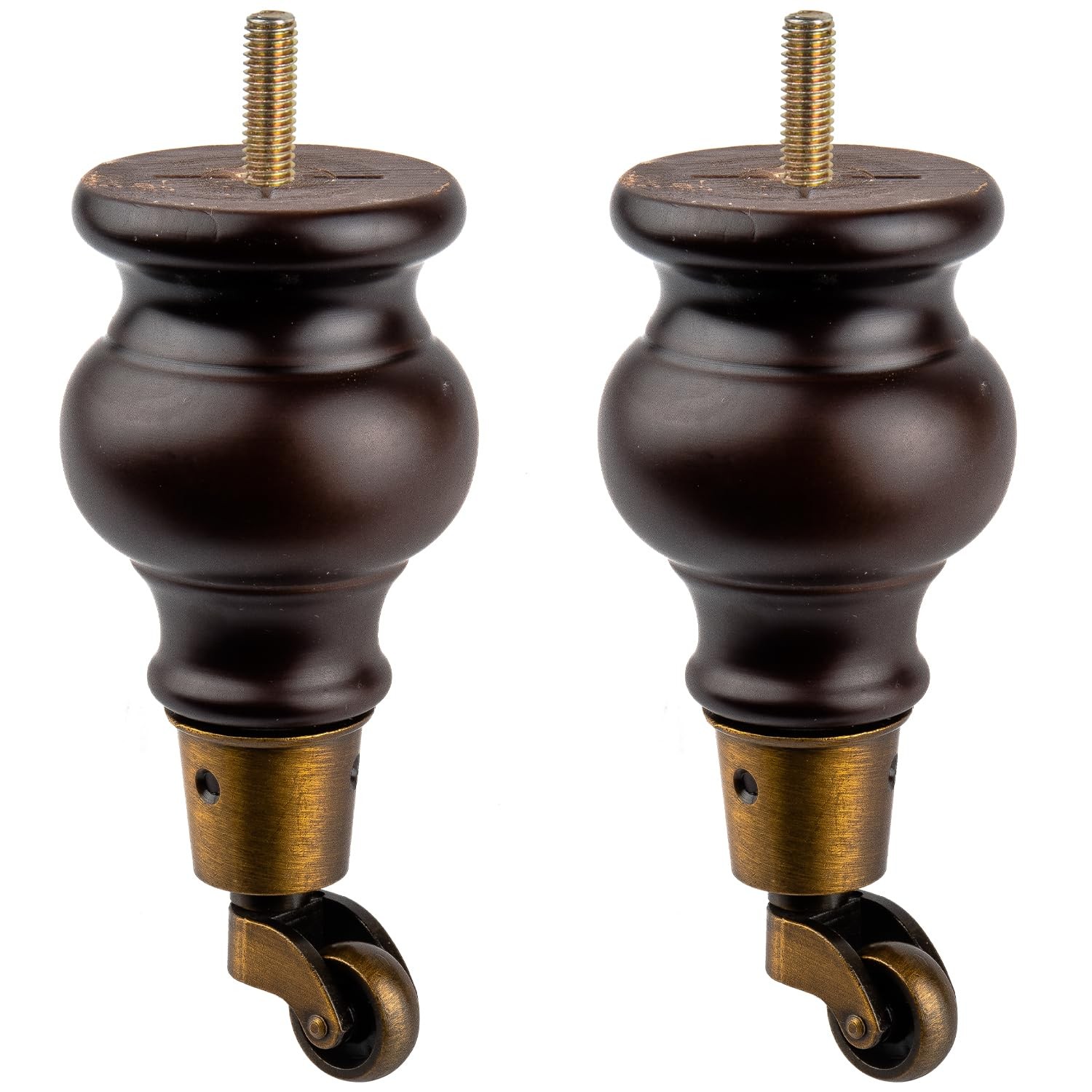 2 PCS Classic Walnut Wooden Furniture Legs Casters Wheels 6 Inch 16cm Round