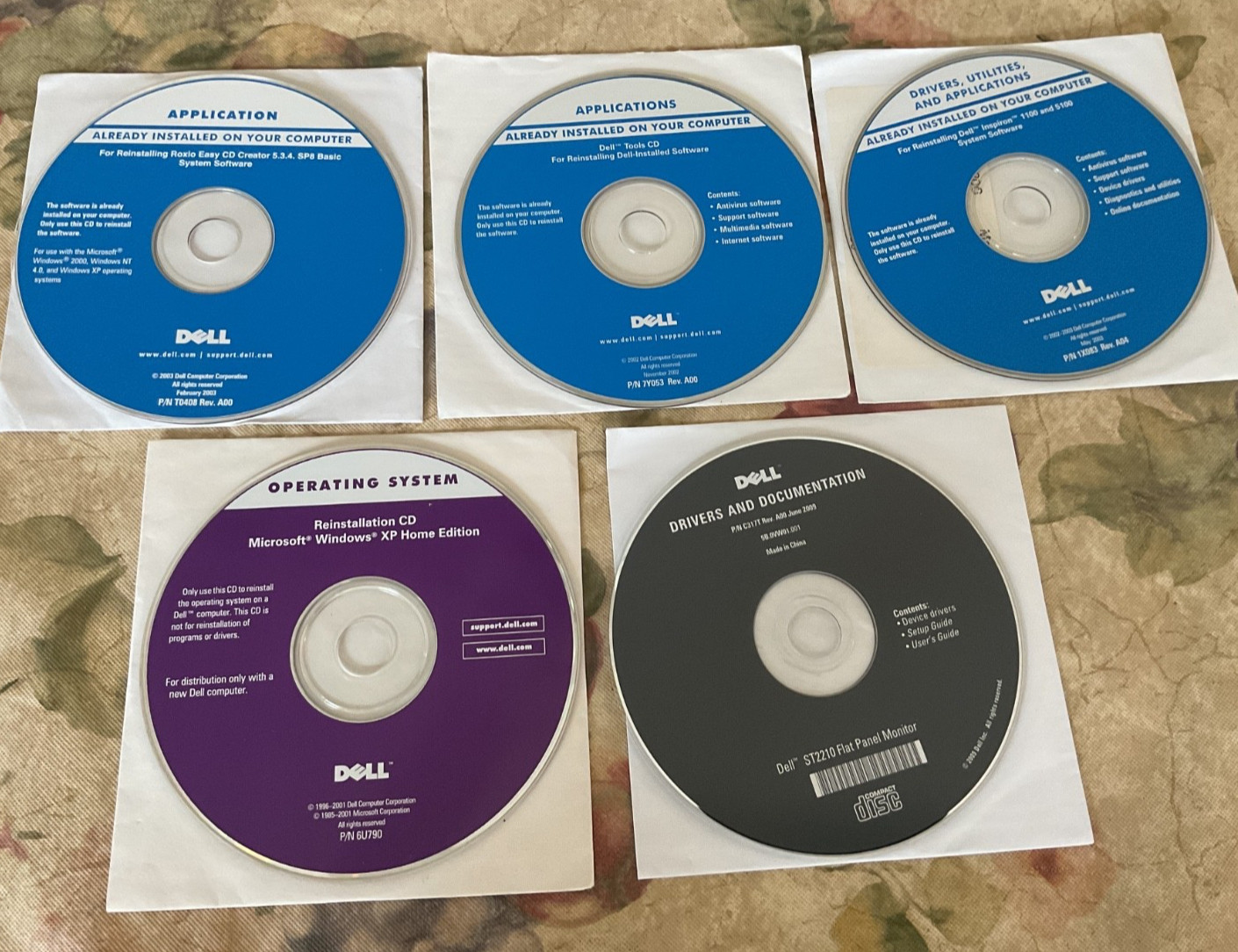 Dell Software CD-Rom Misc Lot of 5 CD’s 2001 - 2009 Dell Computer & Monitor