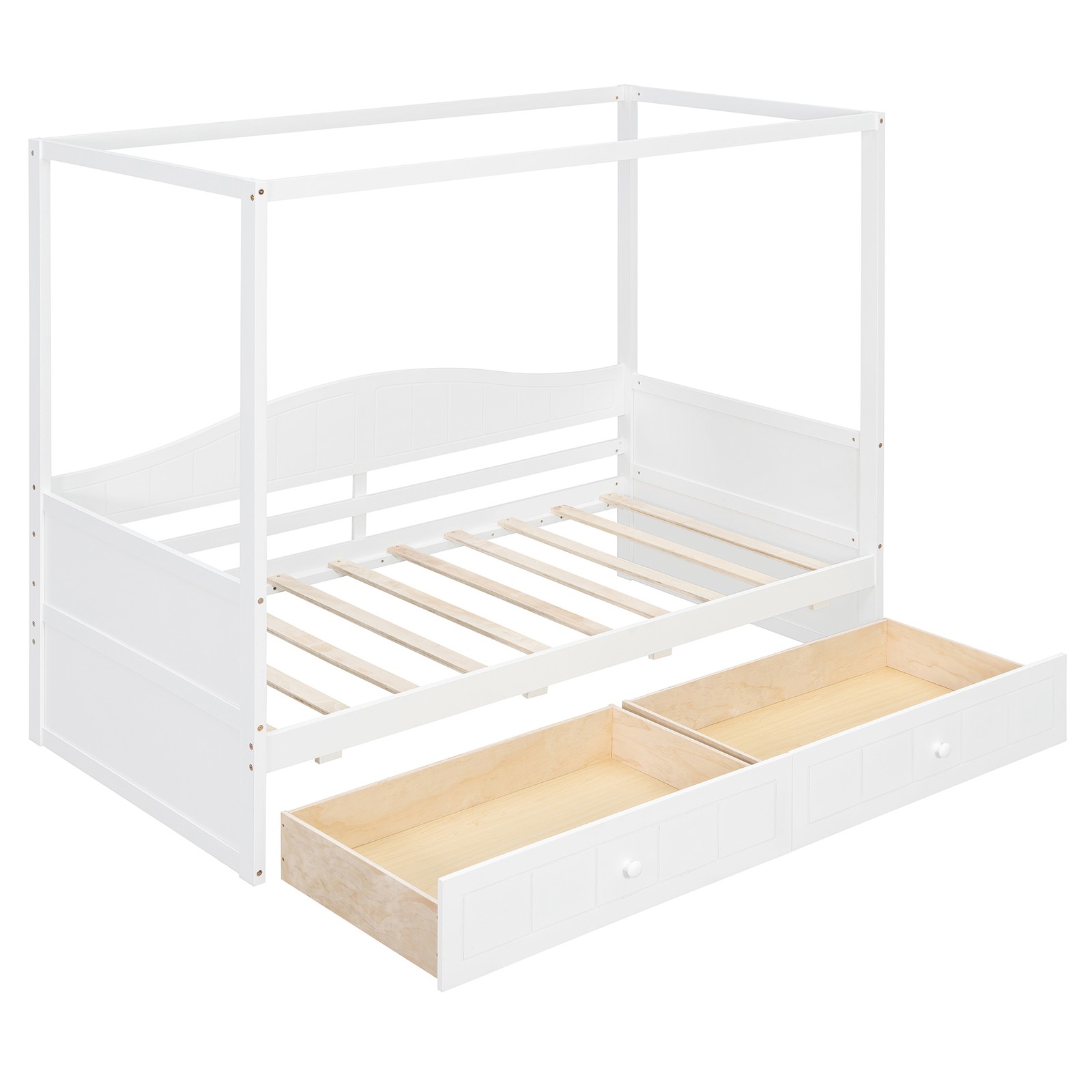 Twin Size Canopy Day Bed with 2 Drawers, White