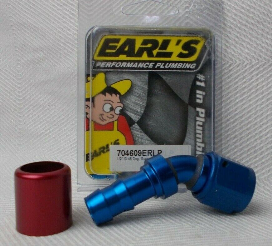 Hose Fitting 1/2" I.D. 45°-8 Crimp Super Stock Earls Performance 704609ERLP