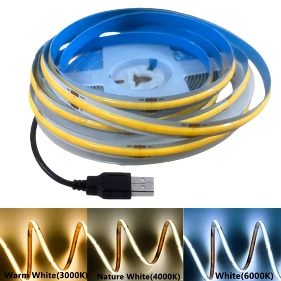5V COB LED Light Strip With USB Light 320LED/m Flexible LED Lamp COB Light Strip