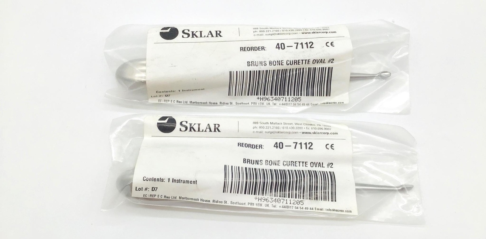 Sklar 40-7112 Bruns Bone Curette #2 - LOT of 2 - NEW