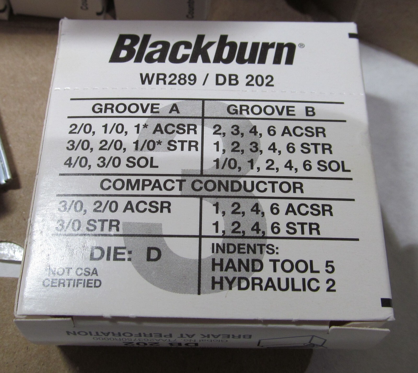 25 THOMAS & BETTS BLACKBURN WR289 DB202 WIDE RANGE COMPRESSION CONNECTOR H-TAP