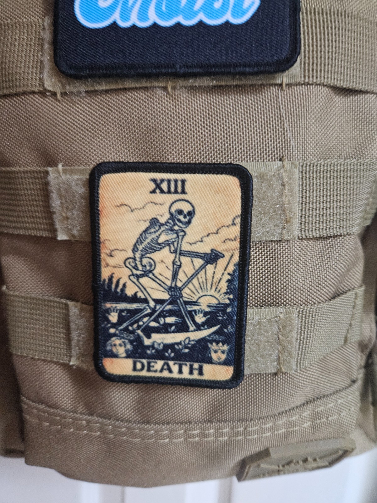 Death grim reaper tarot card 2"x3" morale patch with hook and loop backing