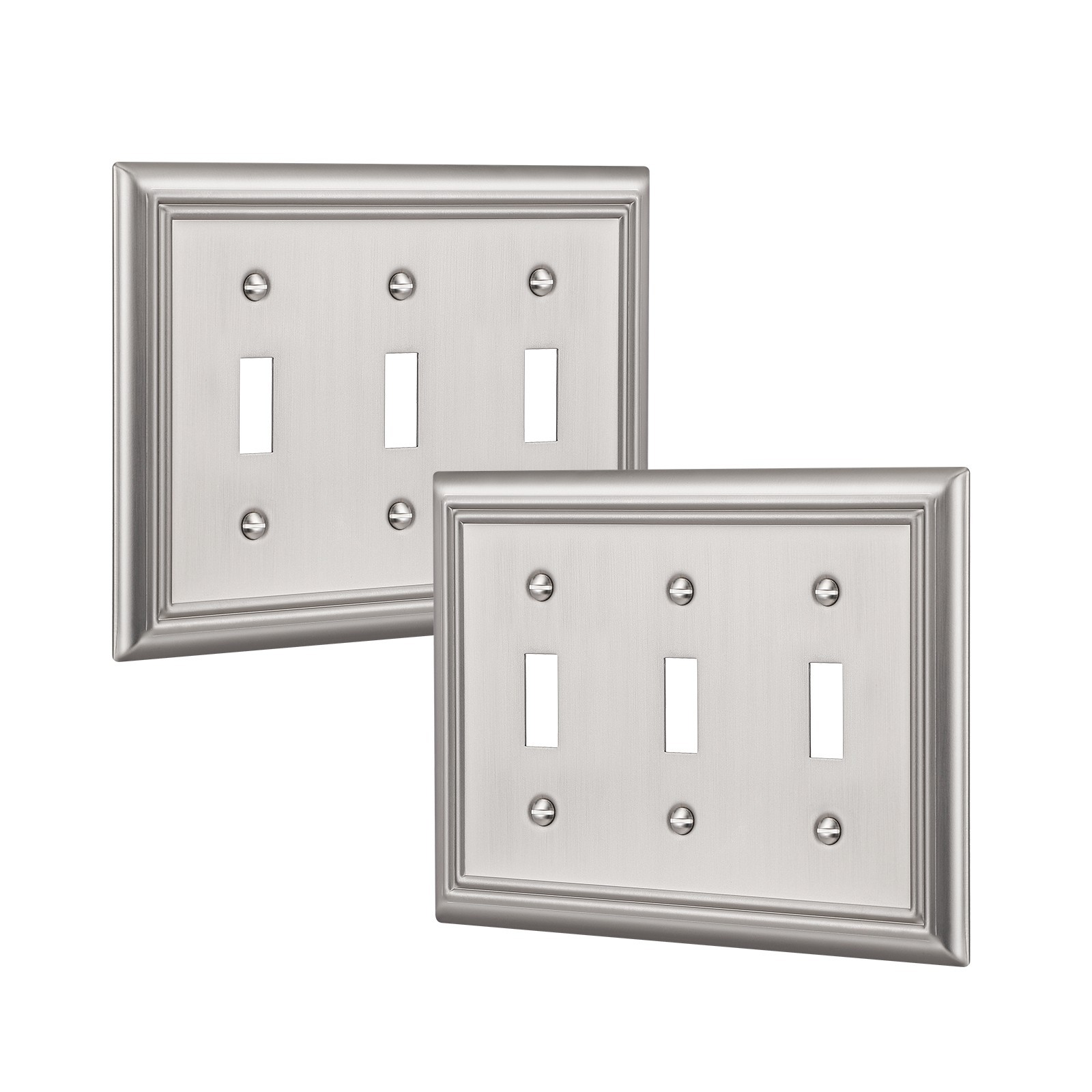 Tripple Toggle Wallplates, Brushed Nickel Light Switch Covers, Heavy Duty Matel